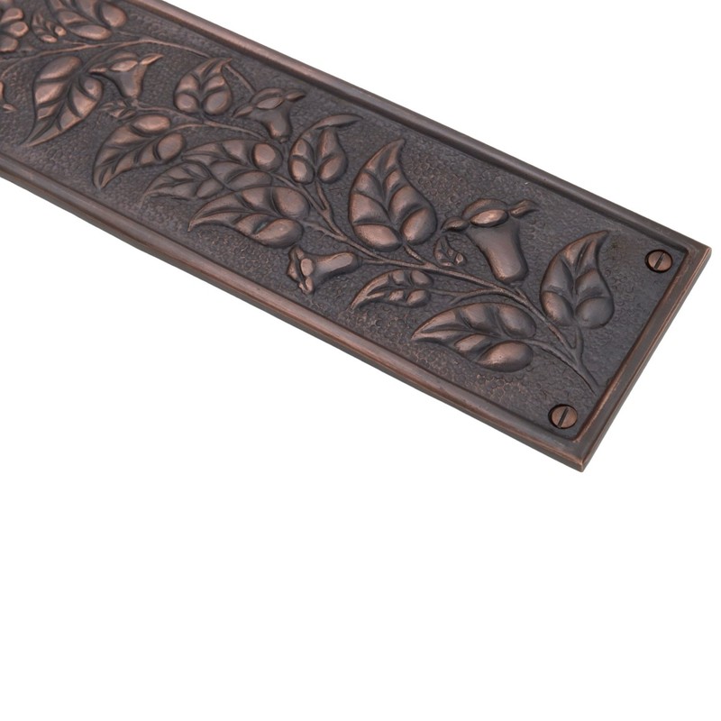 Solid Brass Push Plate with Morning Glory Floral Motif 11 Inches - Choose Finish gallery
