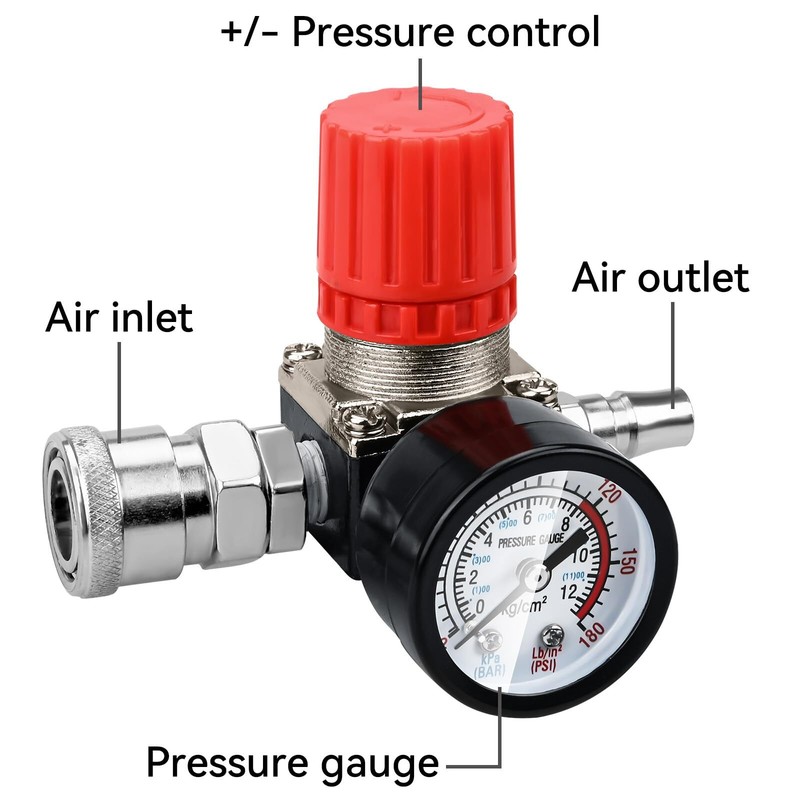 Air Compressor Pressure Regulator 0-175 PSI Dial Gauge Four Way Valve gallery