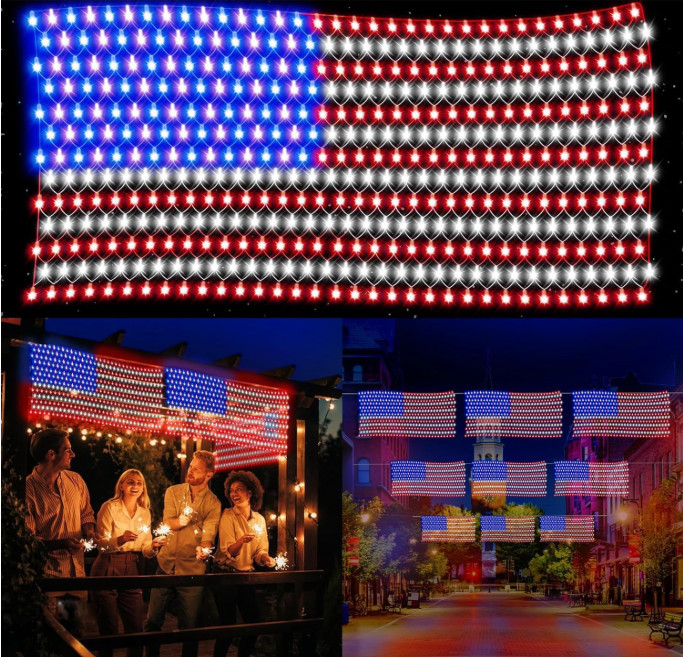 US Flag Net Lights Waterproof Led Flag Net Light 420 LEDs With Adapter 6.5x3.3ft gallery