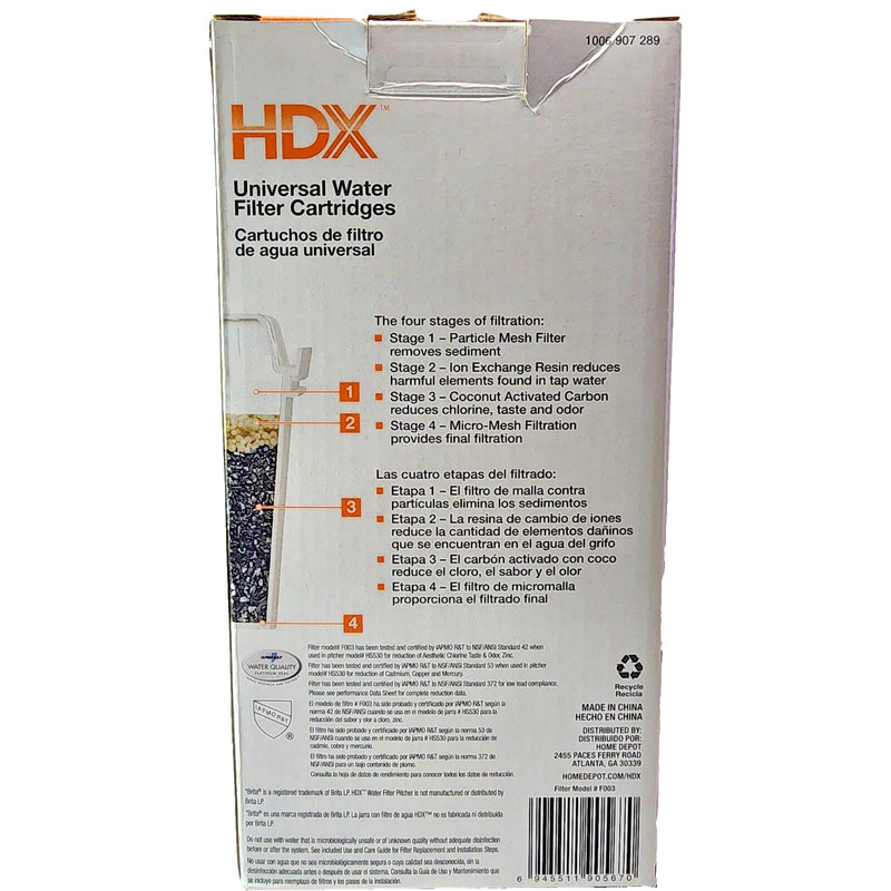 HDX Universal Water Filter Cartridges 4 Pack Model F003 gallery
