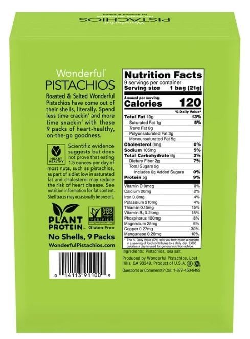 Wonderful Pistachios, No Shells Roasted & Salted Nuts, 0.75 Ounce Bags Pack of 9 gallery