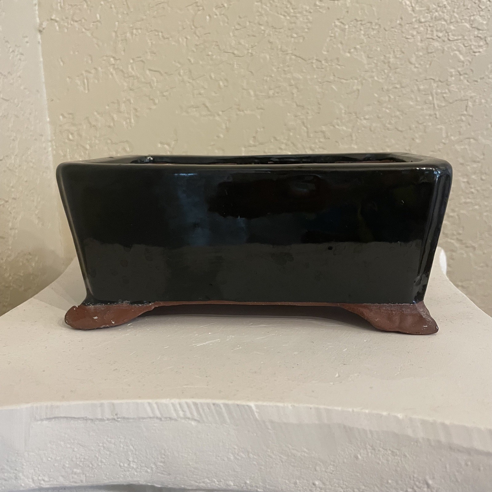 Rectangular Shohin Bonsai, Succulent Pot 6"x 4.5"x 2.25"- Black 2 Holes gallery