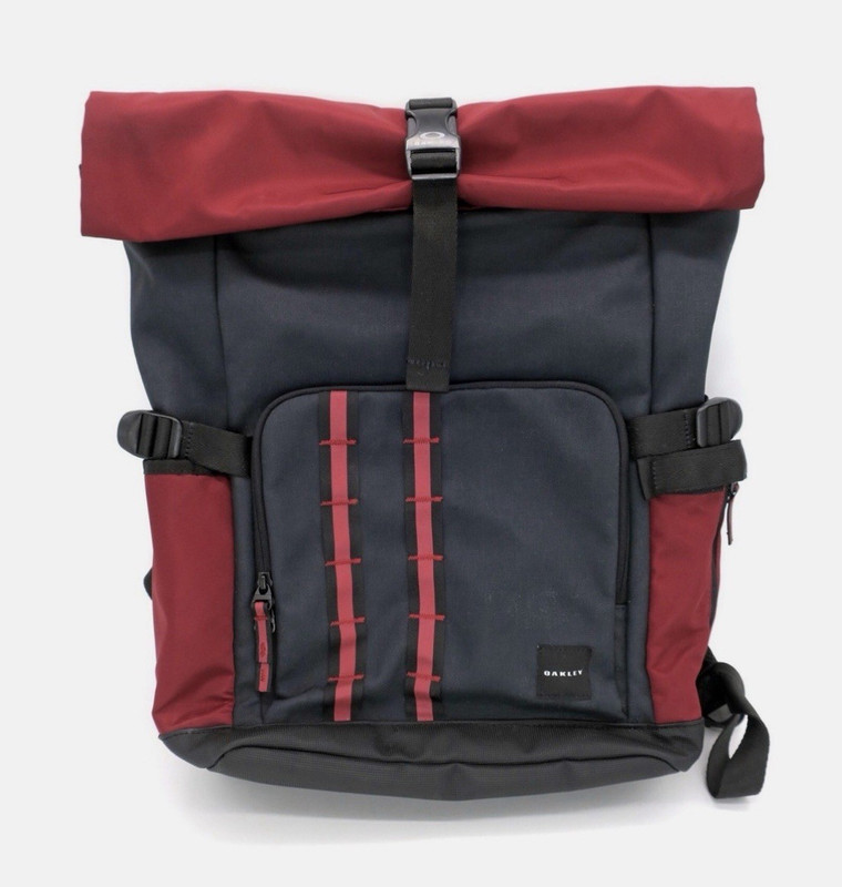 Oakley Makavelic Roll-Top Backpack Red/Gray Buckle Closure Adjustable Straps