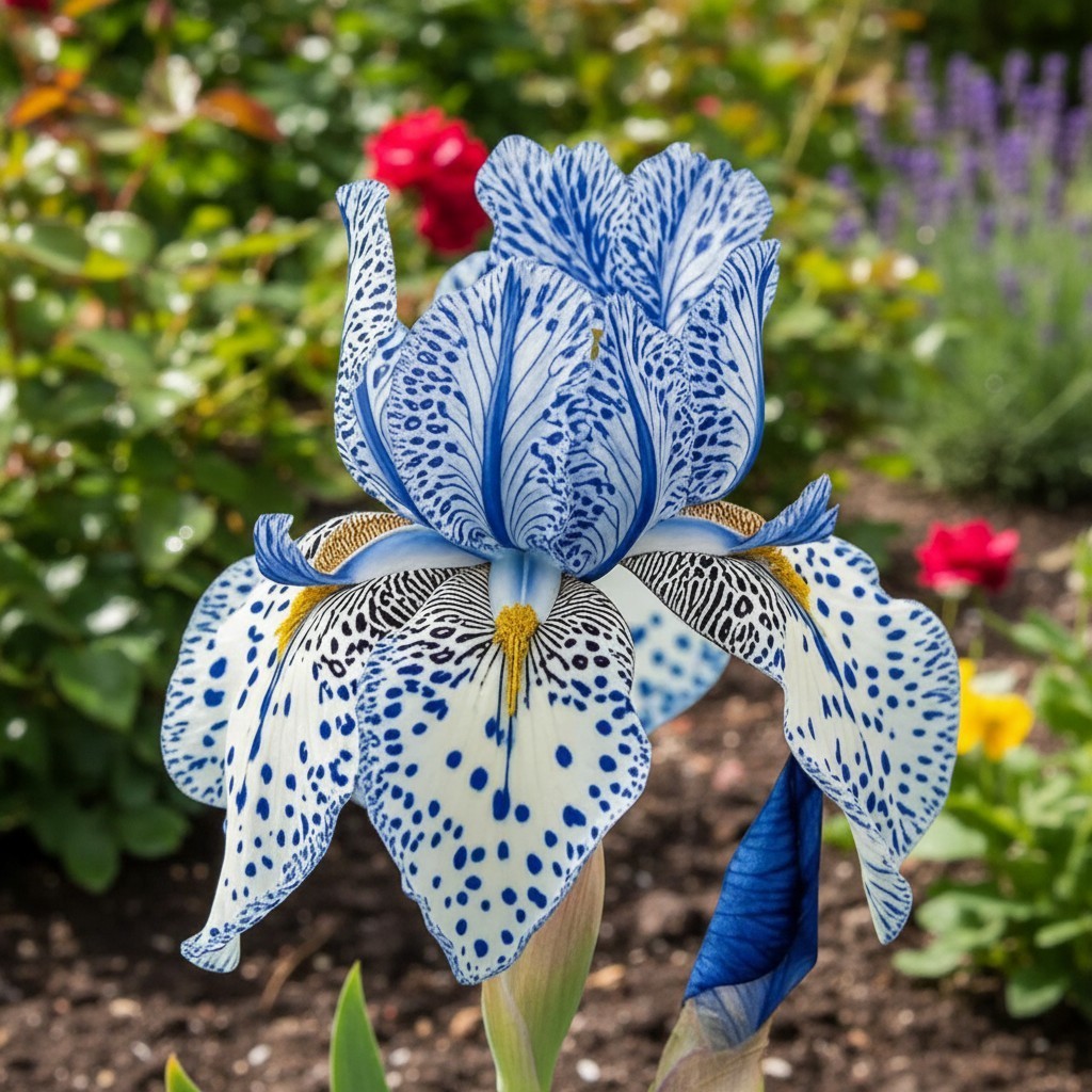 45 Blue Porcelain Bearded Iris Seeds – White & Blue Spotted Petals gallery