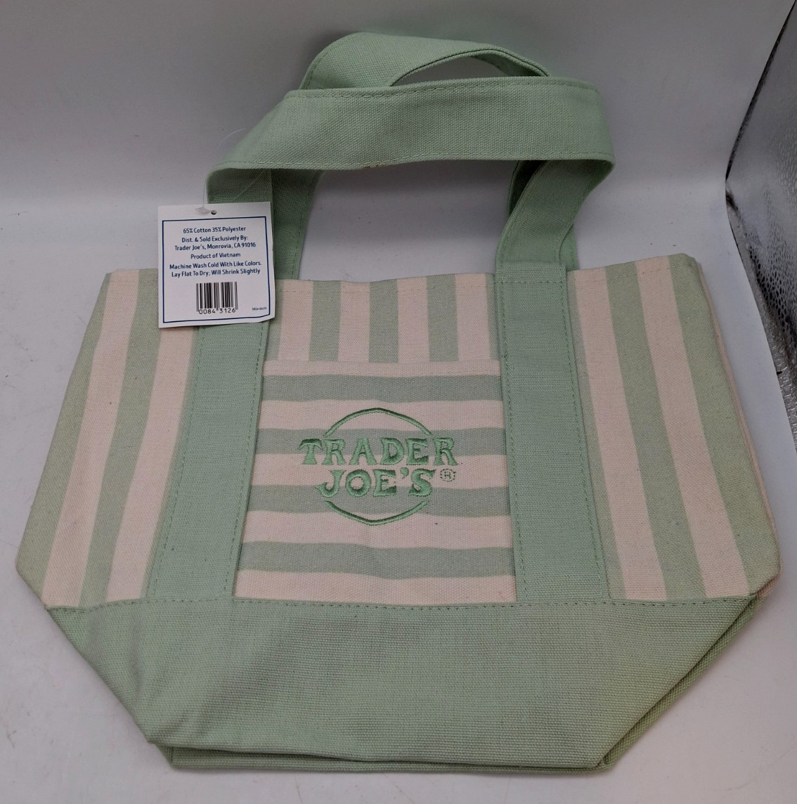 Trader Joe's Limited Mini Canvas Pastel Striped Tote Bag 2026 Light Green gallery