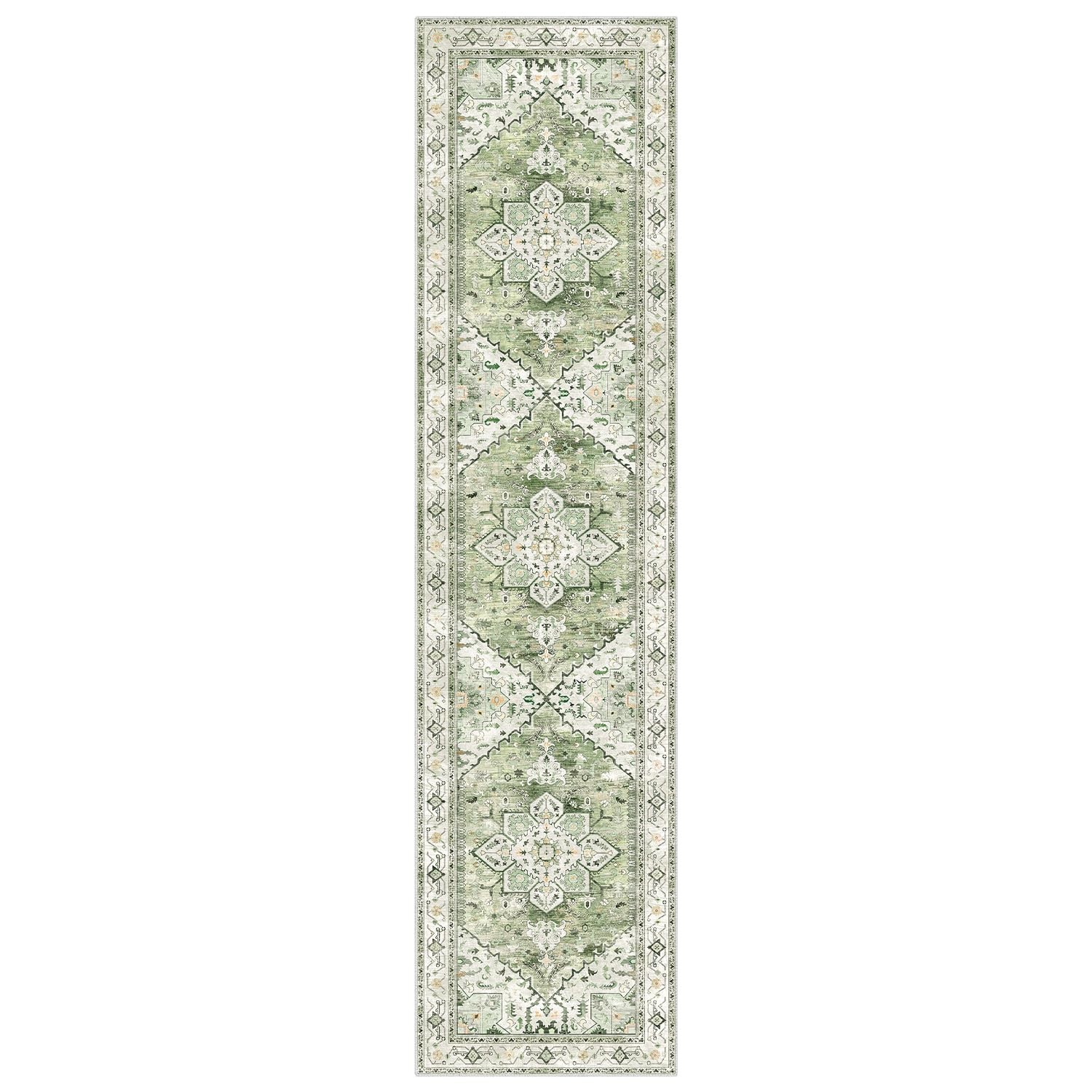 Yamaziot Washable Runner Rug, 2x8 Non-Slip Boho Vintage 2' x 8', Sage Green gallery