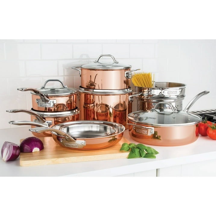Viking 13 Piece Tri-Ply Copper Cookware Set 18/8 Stainless Steel Glass Lids gallery