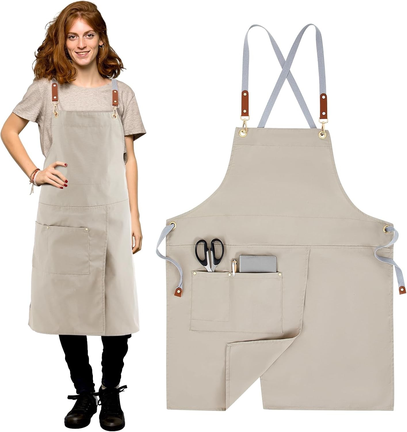 Crossback Pottery Apron Split Leg with Large Pocket Canvas Apron with Adjustable gallery