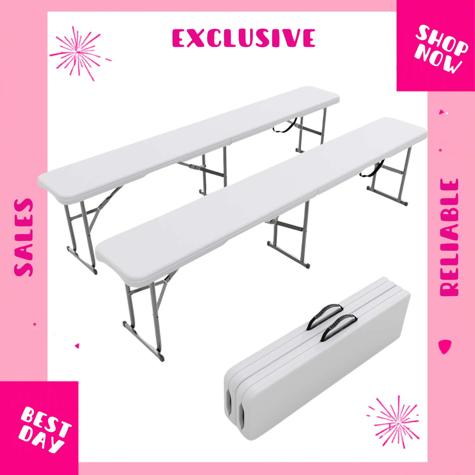 NEW 2 Pack 6FT Folding Bench Portable Heavy Duty Seating 770lb Capacity gallery