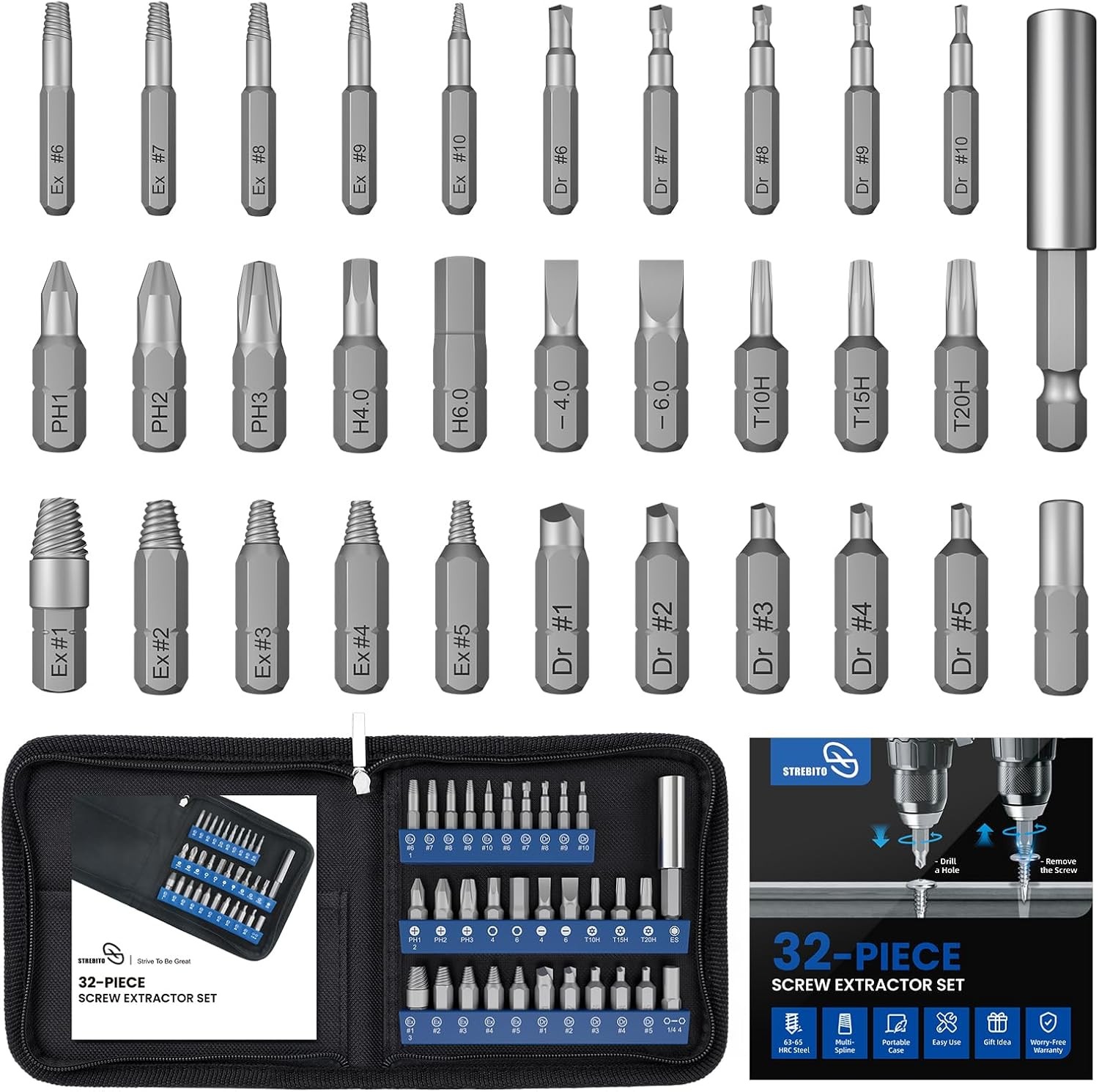 32PCS Damaged Screw Extractor Set with Magnetic Extension Shaft & Socket Adapter gallery