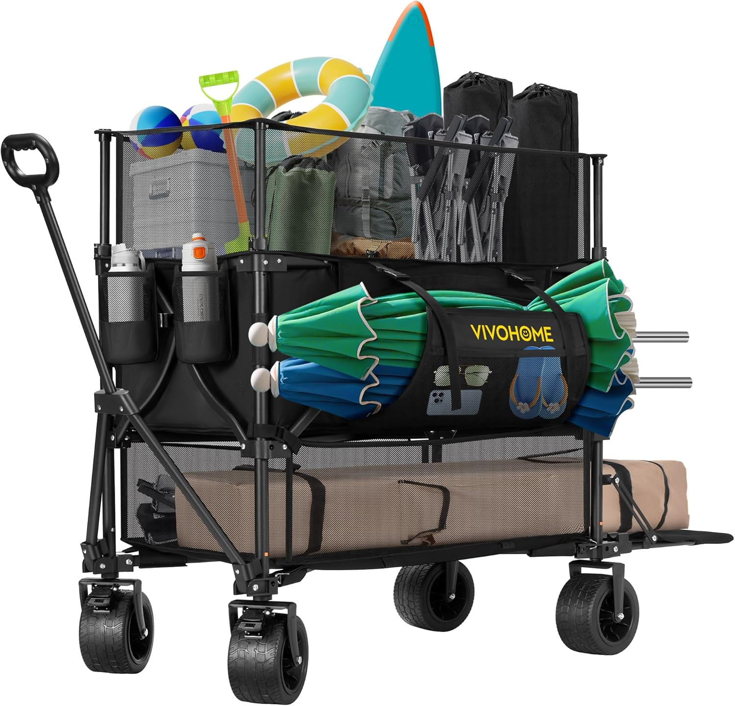 VIVOHOME 500L Large Capacity Double Decker Collapsible Wagon 500Lbs Heavy Duty U gallery