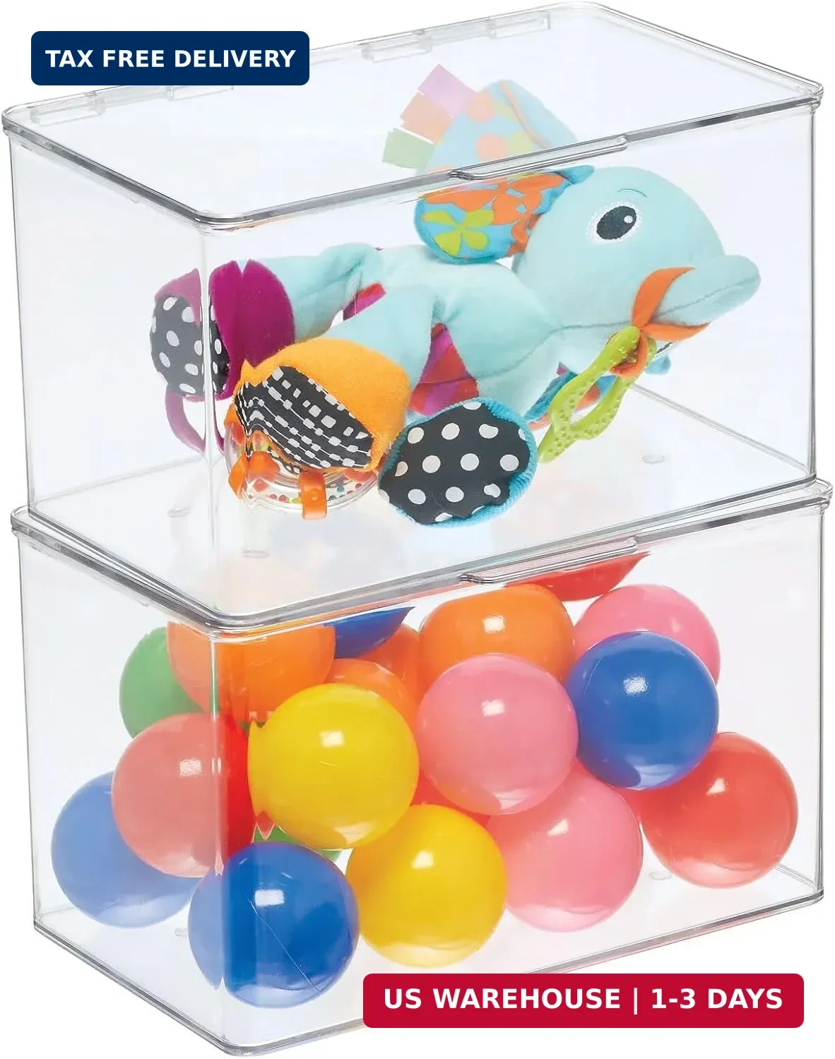 mDesign Set of 2 Storage Boxes with Lids - Stackable Plastic Storage Boxes for N gallery