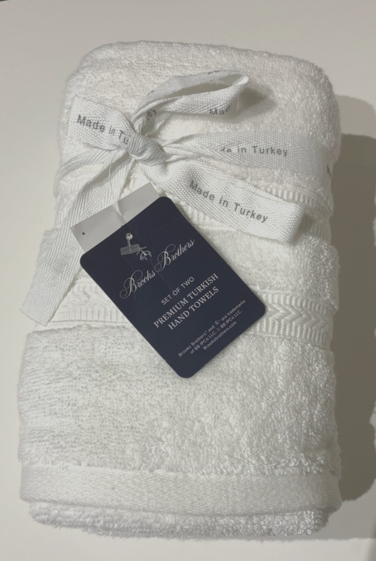 2PK New Brooks Brothers Premium Turkish Hand Towel 100% Cotton White 18X28in gallery