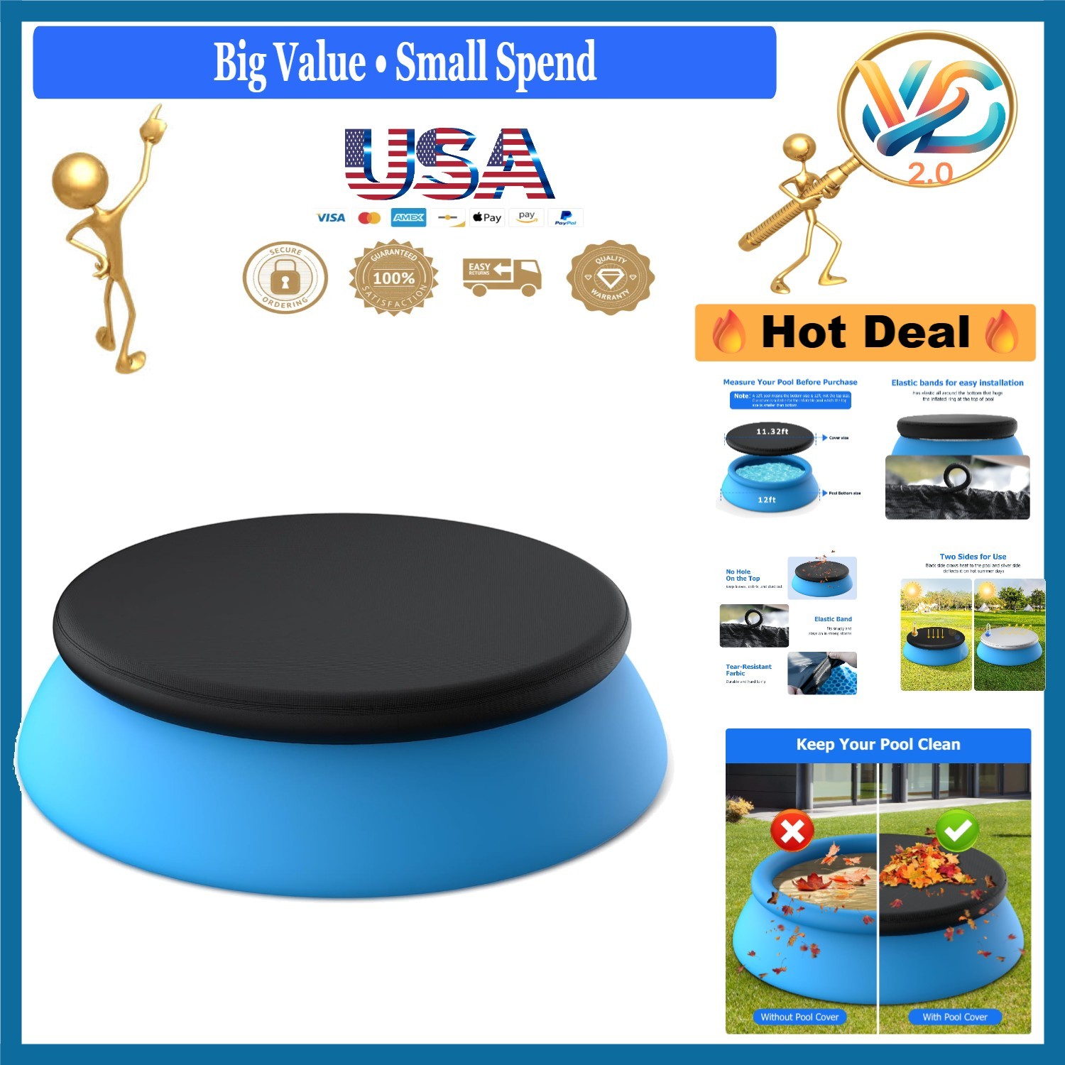 12ft Round Pool Cover Black Oxford Inflatable Pool Cover Windproof Dustproof gallery