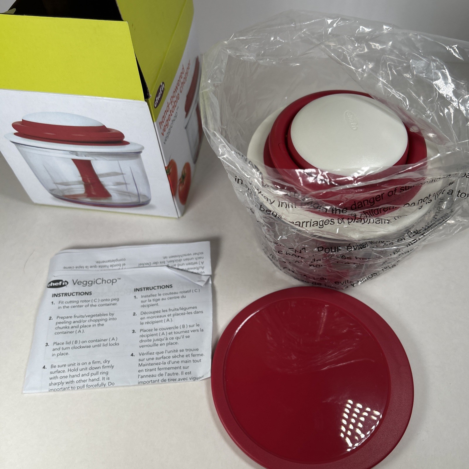 Chef’n Veggichop Hand-Powered Vegetable Chopper - 3.8 Cup Red Includes Lid *NIOB gallery