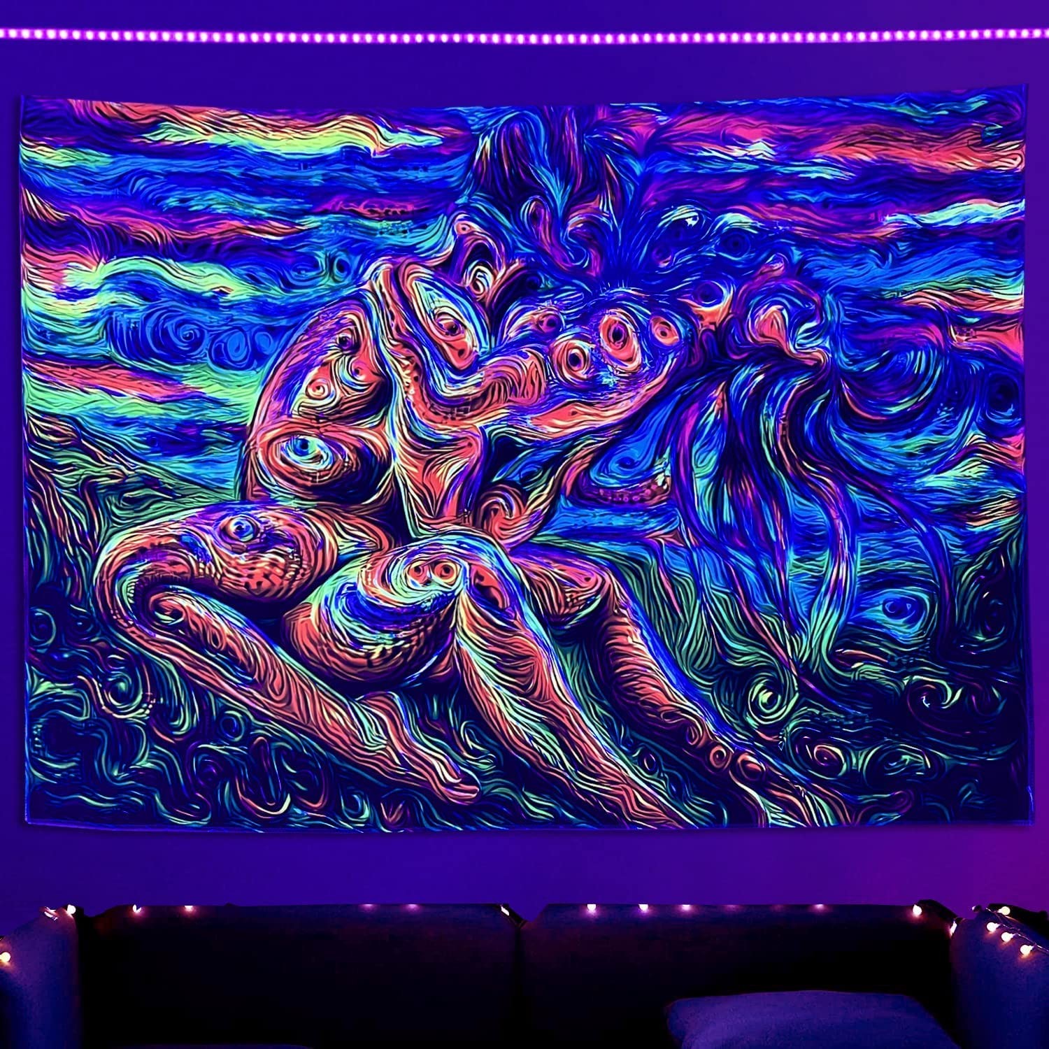 UV Reactive Blacklight Tapestry Lover Colorful Gothic Kiss Wall Art 80"x59.1" gallery