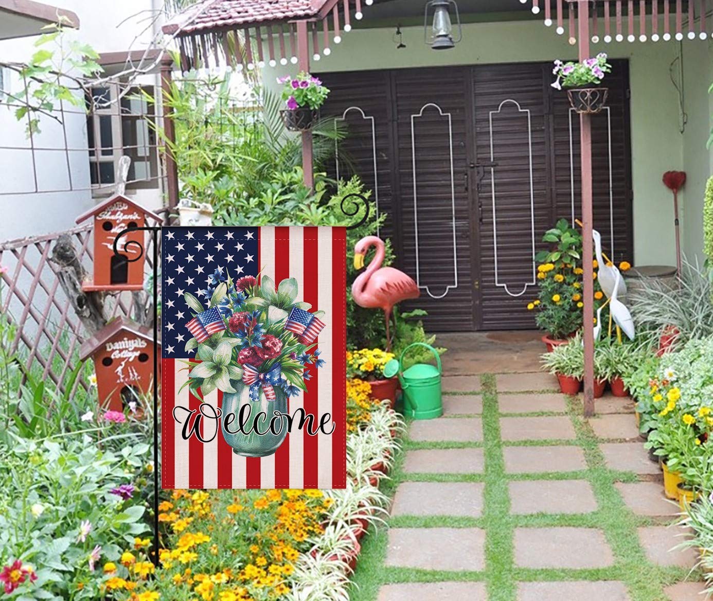 Spring Home Decorative Welcome America Patriotic Rustic Garden Flags Double S... gallery
