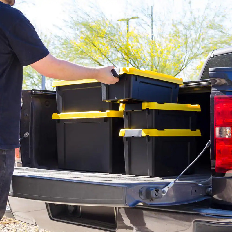 3 Gal. Heavy-Duty Stackable Storage Tote, Black with Yellow Lid (Set of 5) gallery
