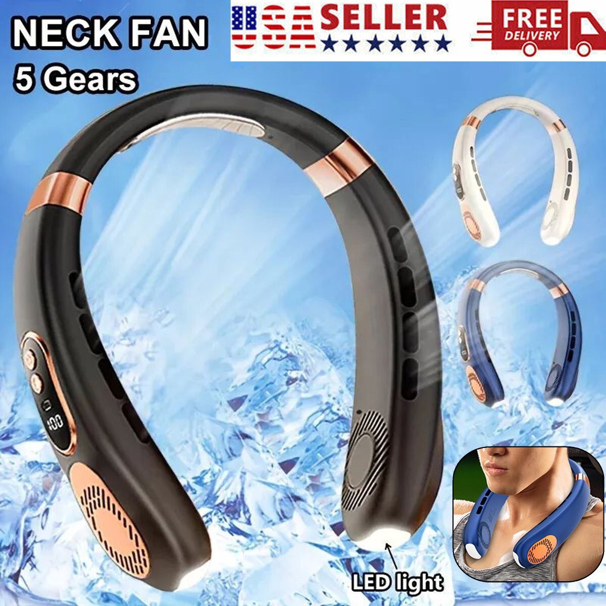 5-Speed Portable Hanging Neck Fan USB Rechargeable Bladeless W/ Cold Plate USA gallery