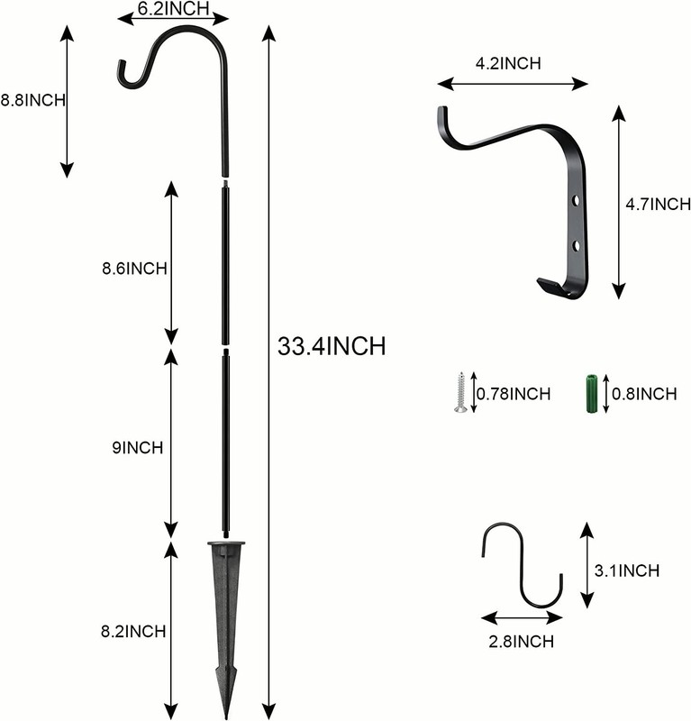 33" Shepherds Hook Bird Feeder Pole Plant Hangers Outdoor Ground Stakes Spikes gallery