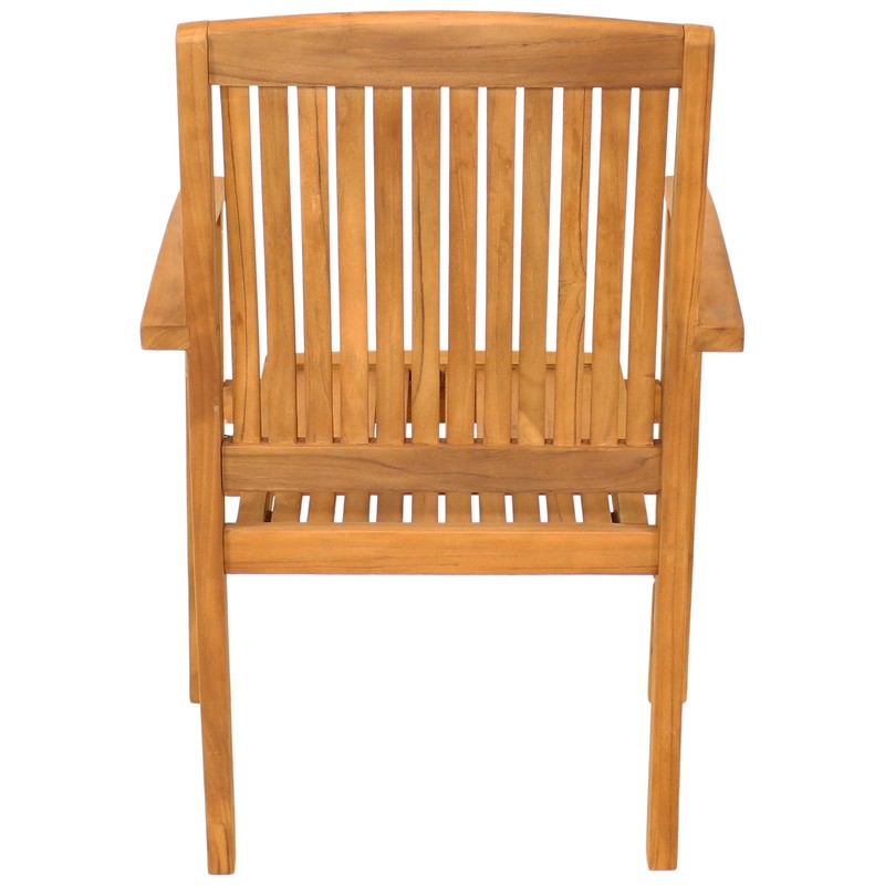 Solid Teak Wood Stackable Outdoor Dining Armchair - Light Brown by Sunnydaze gallery