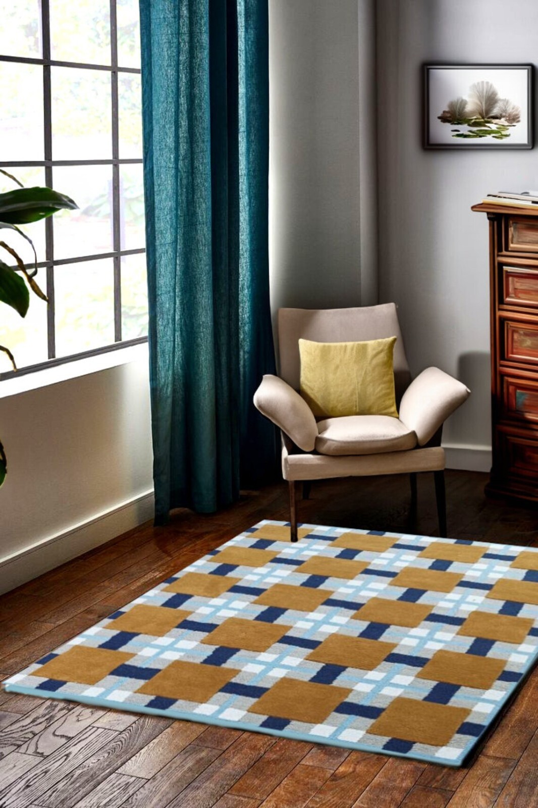 Hand Tufted Classic Geometric Wool Rug For High low pile Handmade Area Rug for gallery