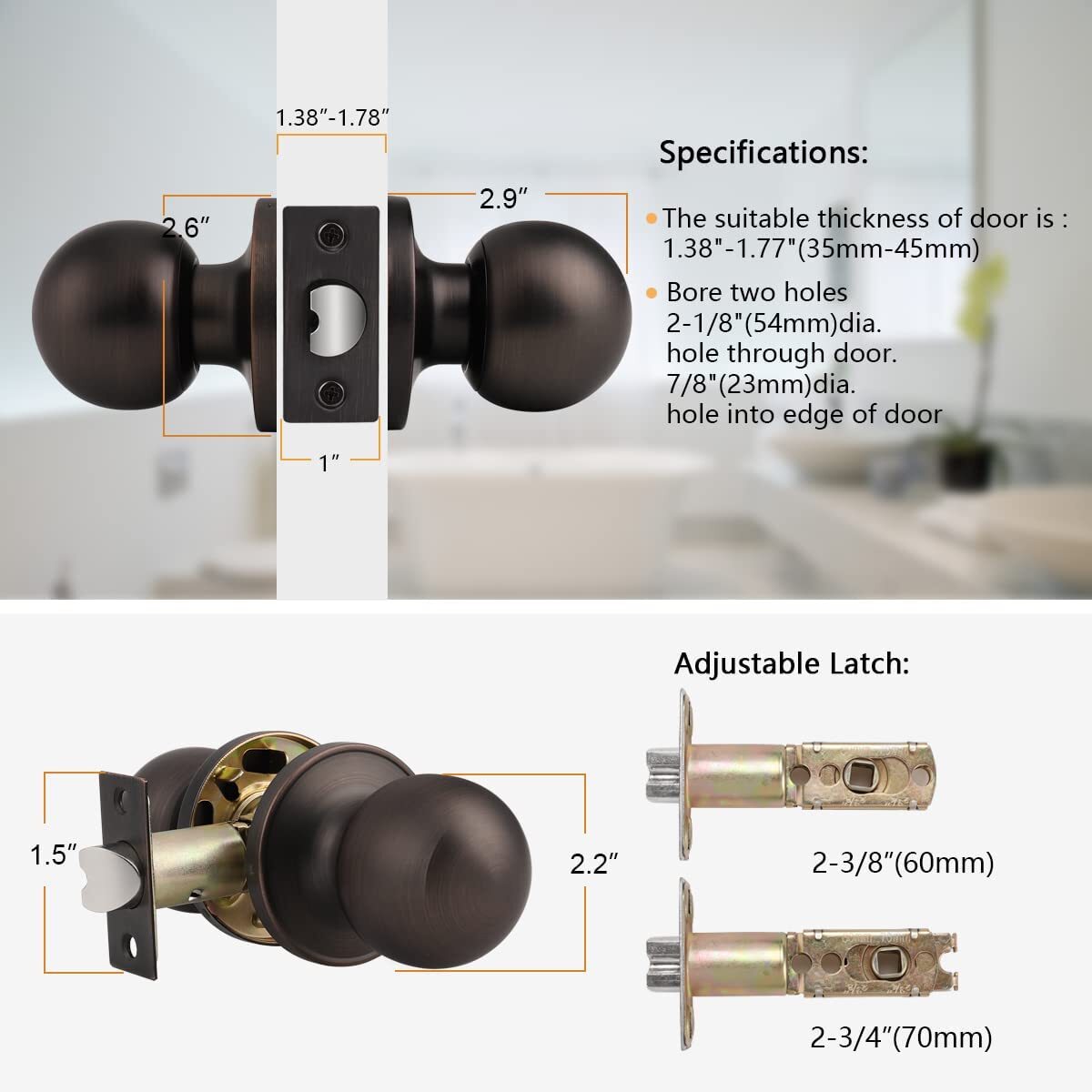 Probrico 607 Black Round Door Knob Lock Set Brushed Nickel Bronze Handles gallery
