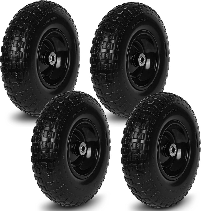 4 PCS 13 Inch Rubber Solid Flat Free Replacement Tires and Wheels 4.00-6 with... gallery