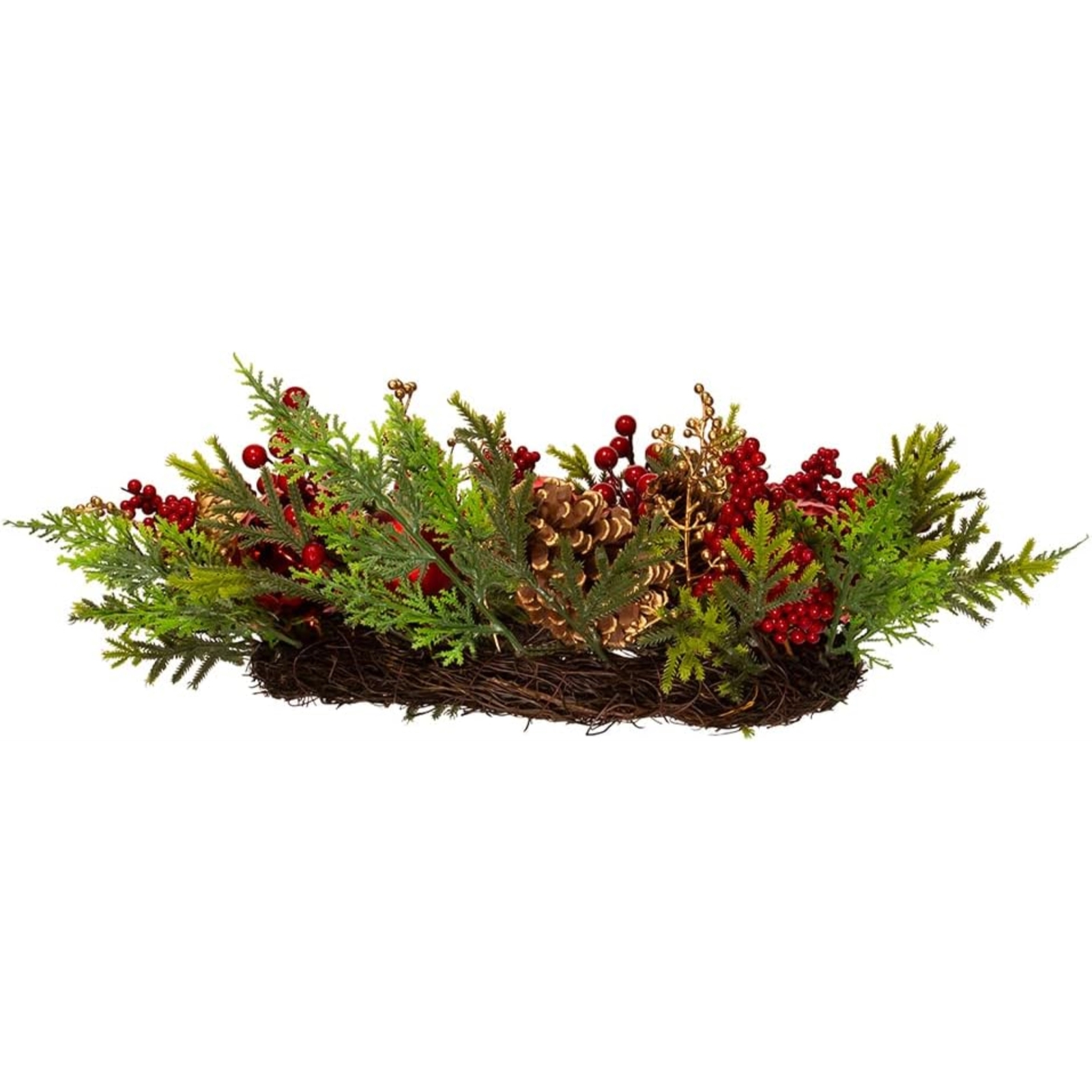 Kurt Adler Unlit Rattan Artificial Christmas Decorated Wreath, Red and Green,24" gallery