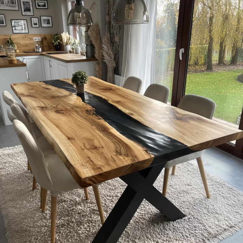 Custom Walnut Epoxy River Dining Table Top 60x30 | Live Edge Handmade gallery