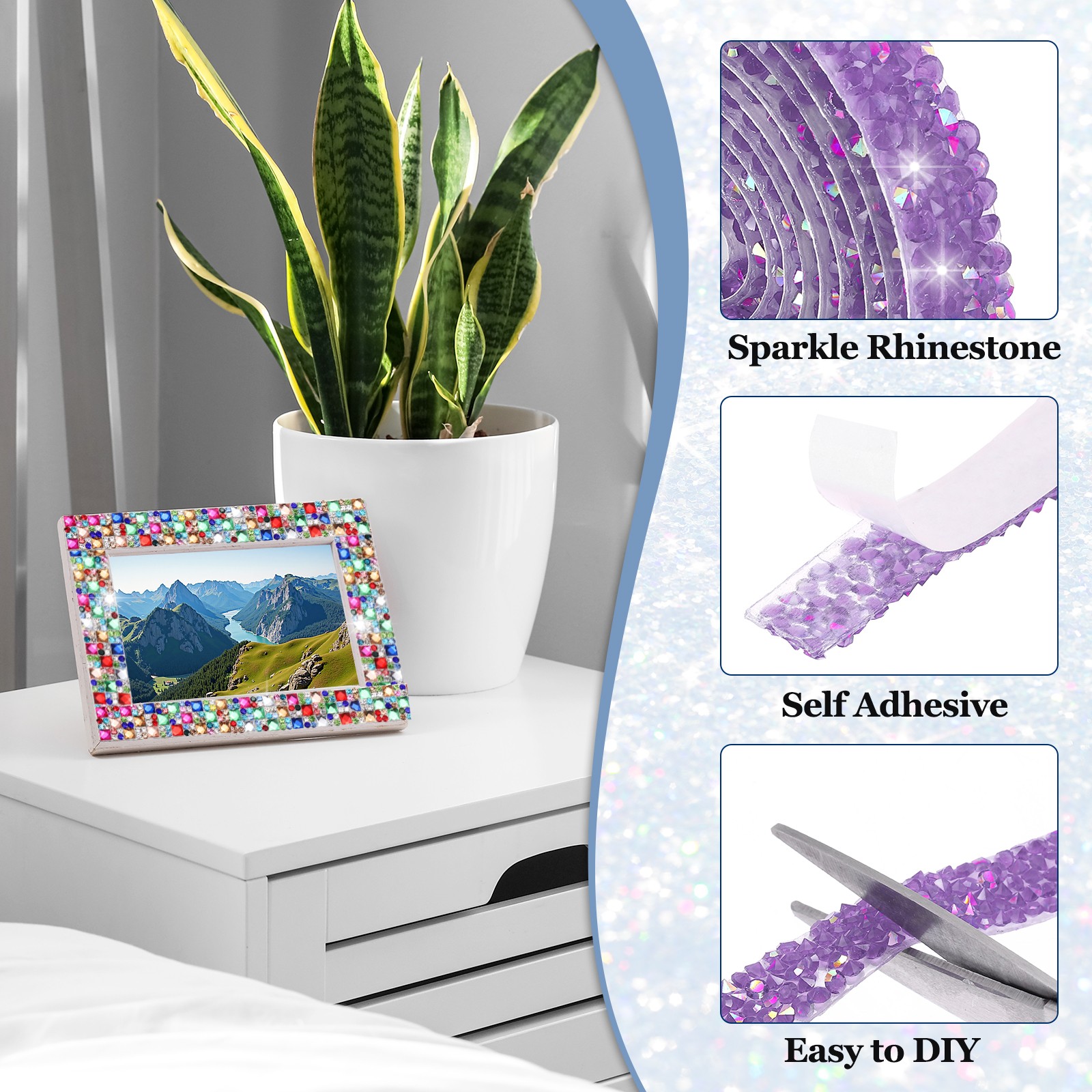 4 Yards Self-Adhesive Rhinestone Ribbon Roll (Dark Purple, 10mm/0.39" Wide) gallery