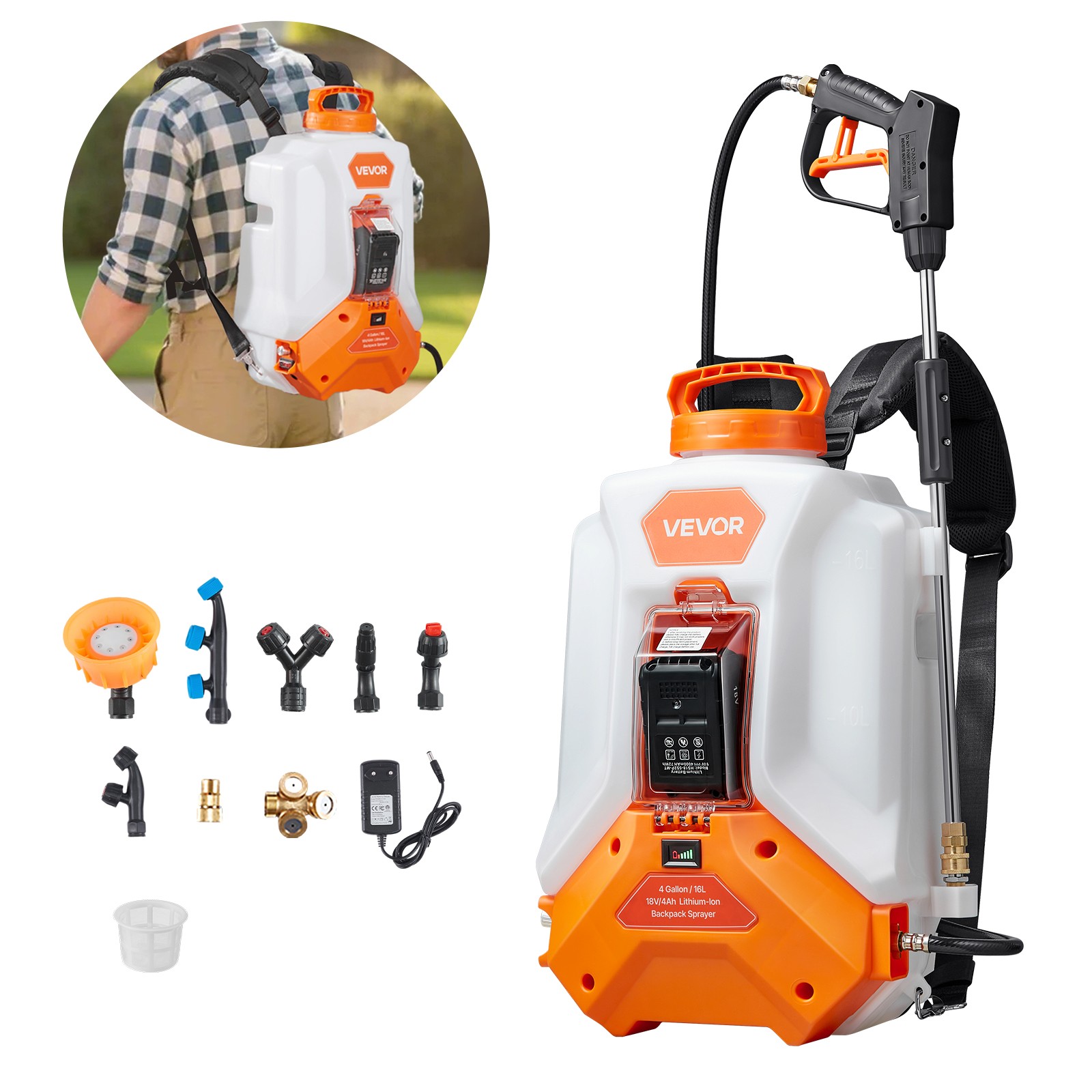 VEVOR 4 Gallon Battery Powered Backpack Sprayer 0-90PSI 4H Runtime for Yard Lawn gallery