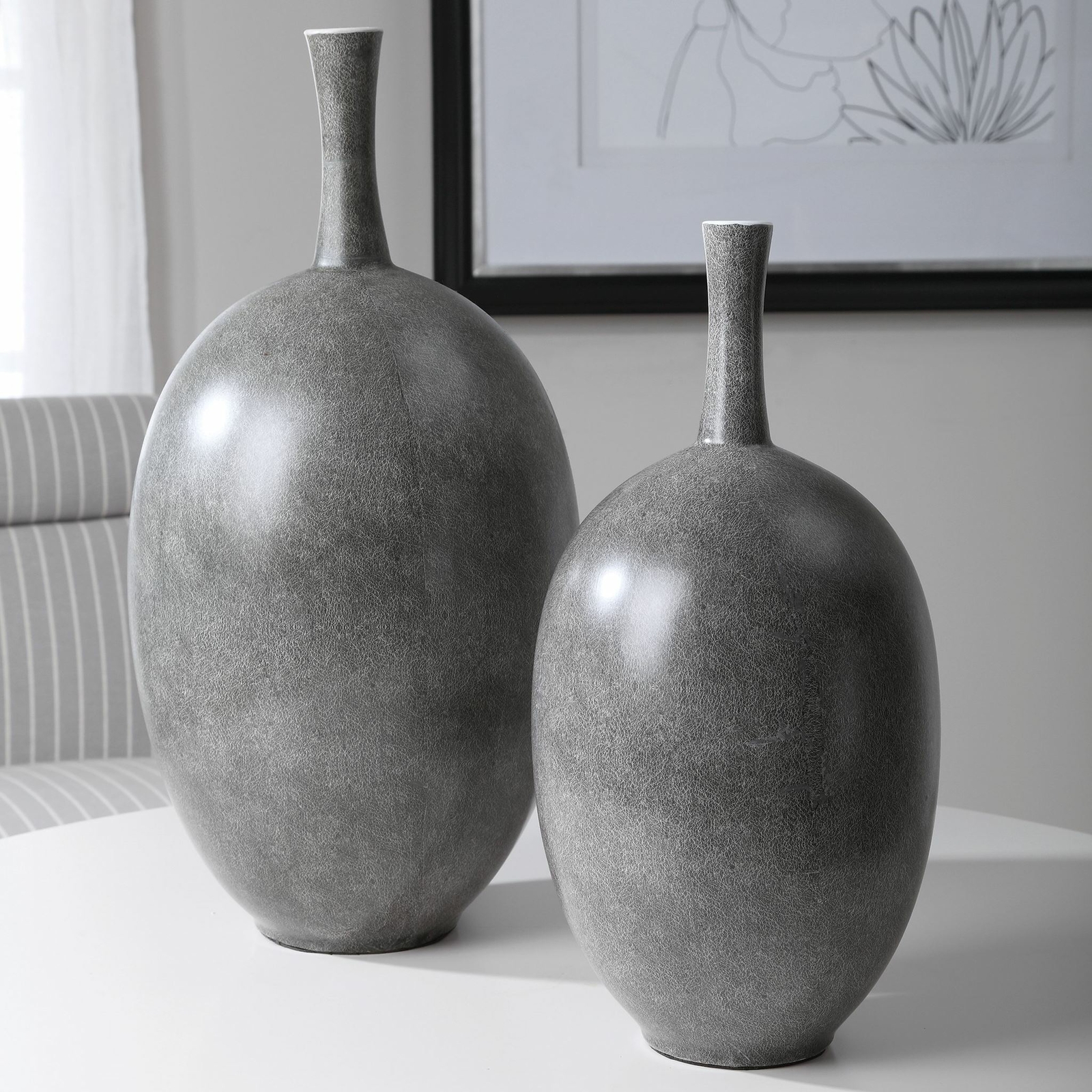 Uttermost 17711 Riordan Modern Marbled Black and White Ceramic Vases - SET OF 2 gallery