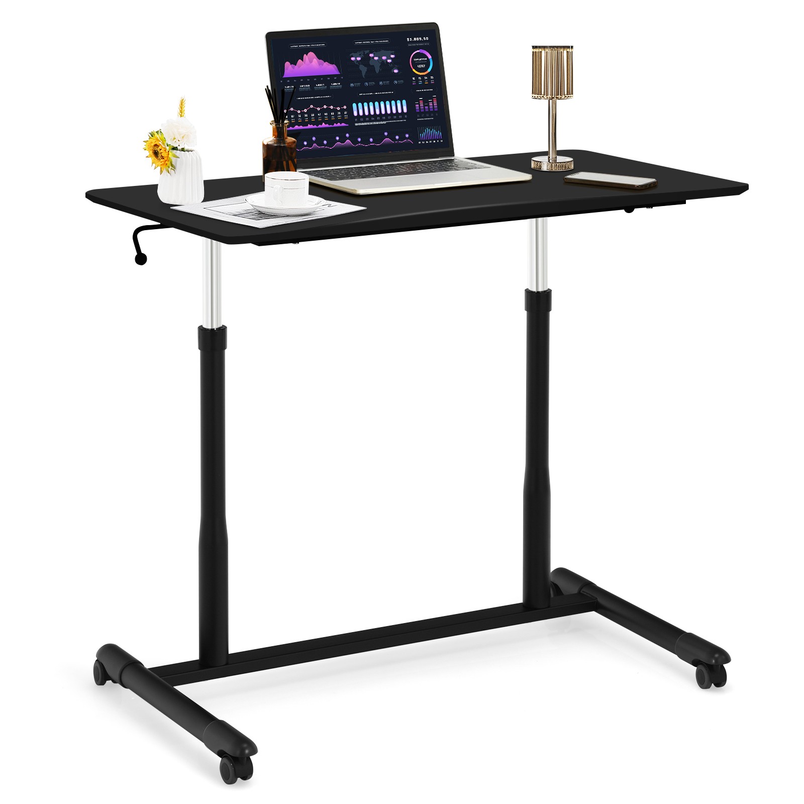 Height Adjustable Computer Desk Sit to Stand Rolling Table Black gallery