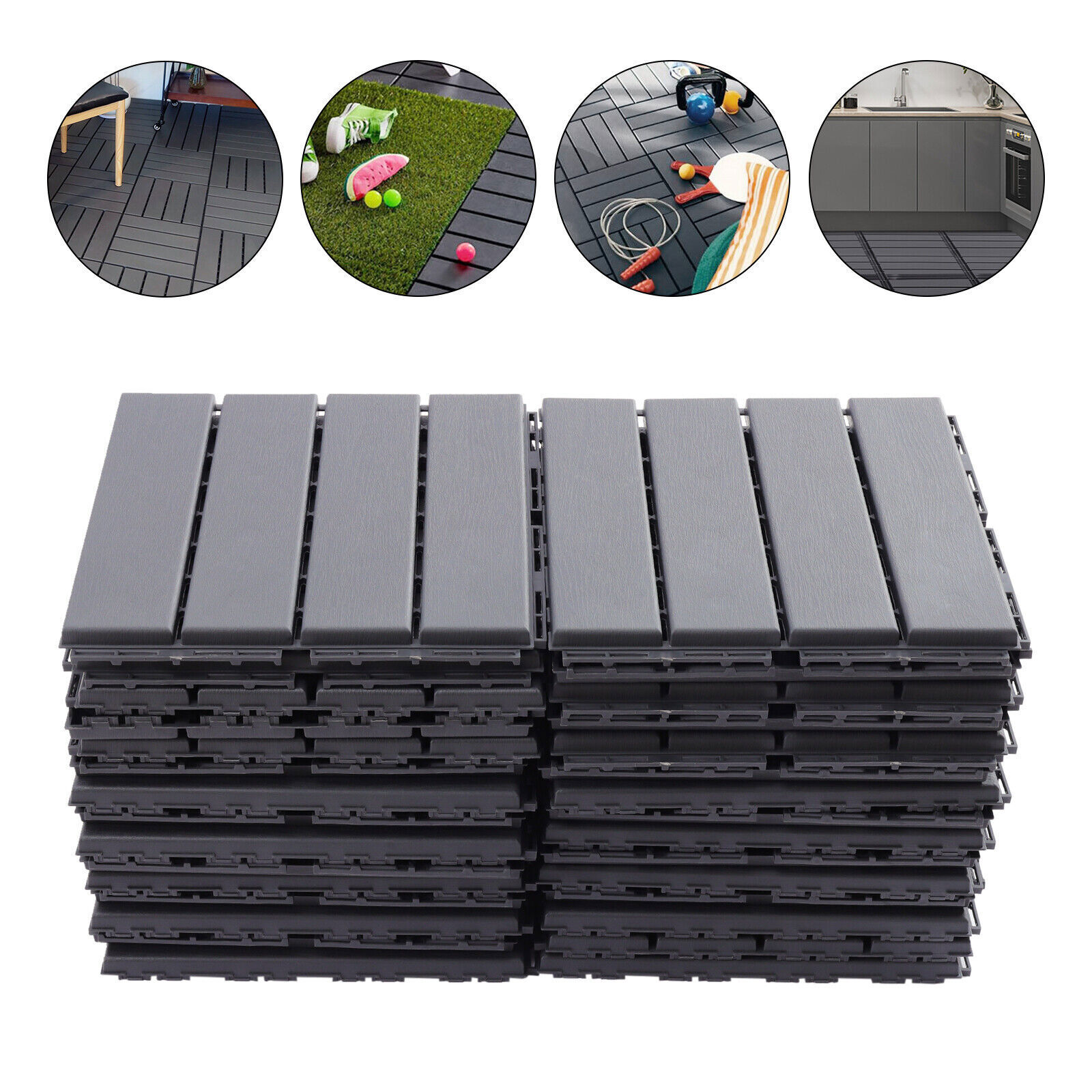 12"x12" Interlocking Deck Tiles, 30 Pack Outdoor Patio Floor Tiles Dark Gray gallery