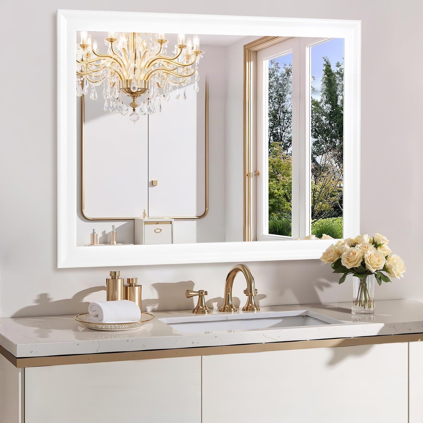 Rectangle Mirrors for Wall 30x40 Inch, White Wood Framed 40"L x 30"W, gallery