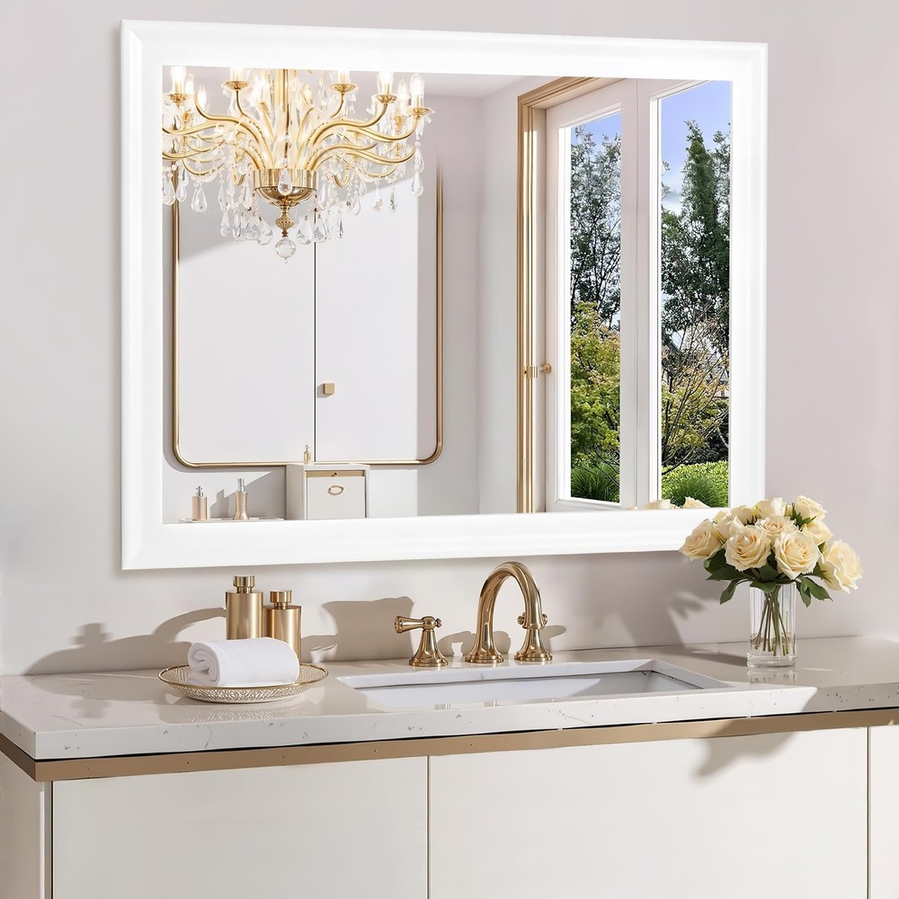 Rectangle Mirrors for Wall 30x40 Inch, White Wood Framed 40"L x 30"W,