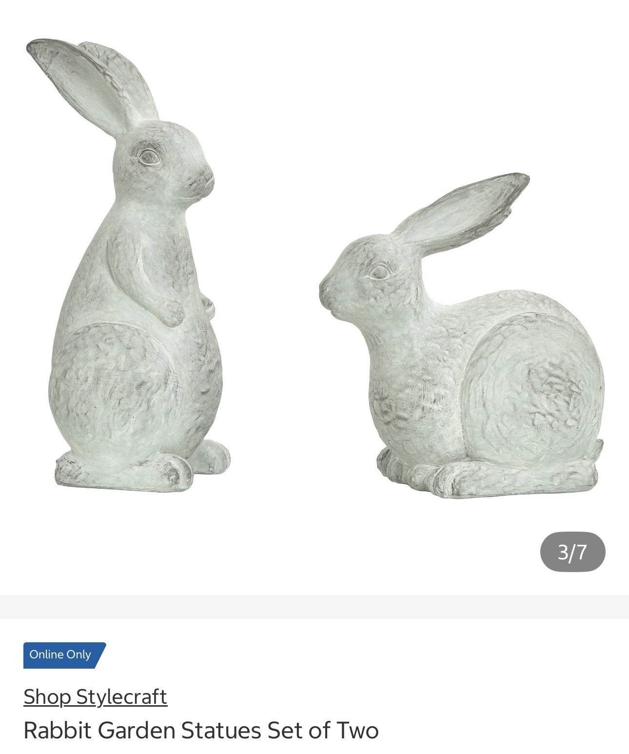 Stylecraft Rabbit Garden Statues Set of 2, Resin Gray-Washed UV/Weather 10 in gallery