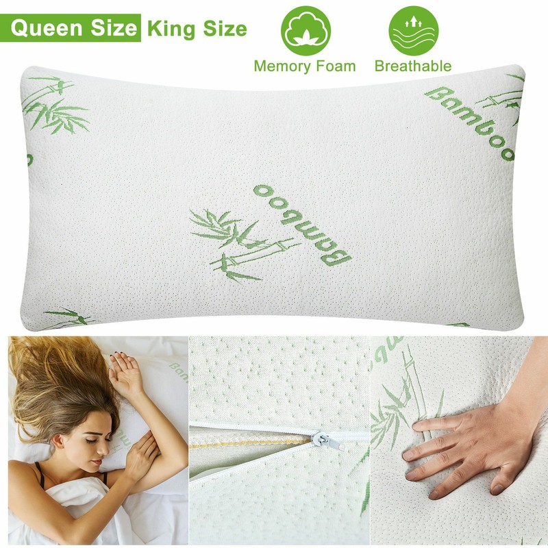 Bamboo Memory Foam Bed Pillow Queen King Size Hypoallergenic with Washable Cover gallery