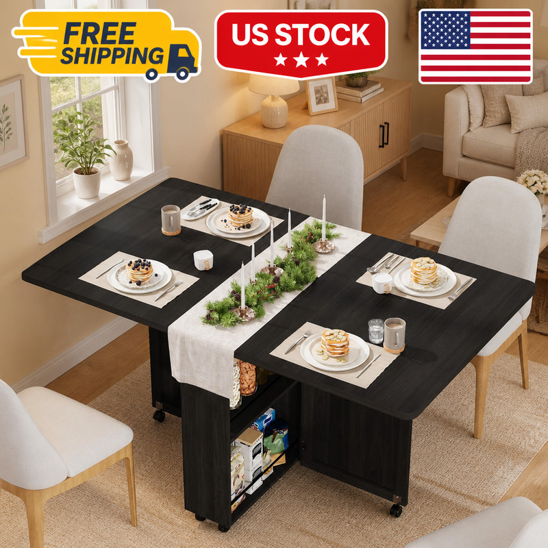 Folding Dining Table with Storage Folding Kitchen Table with 6 Wheels Drawer gallery