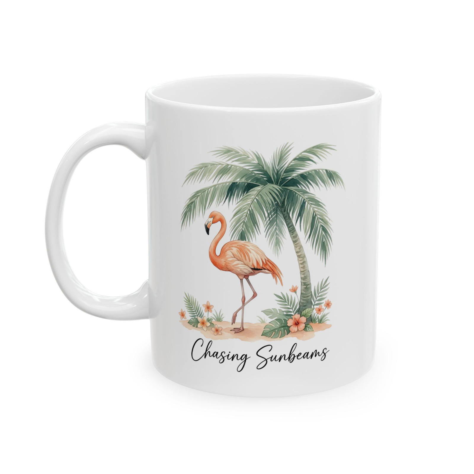 Chasing Sunbeams Flamingo Mug Tropical Palm Tree Beach Coffee Cup gallery