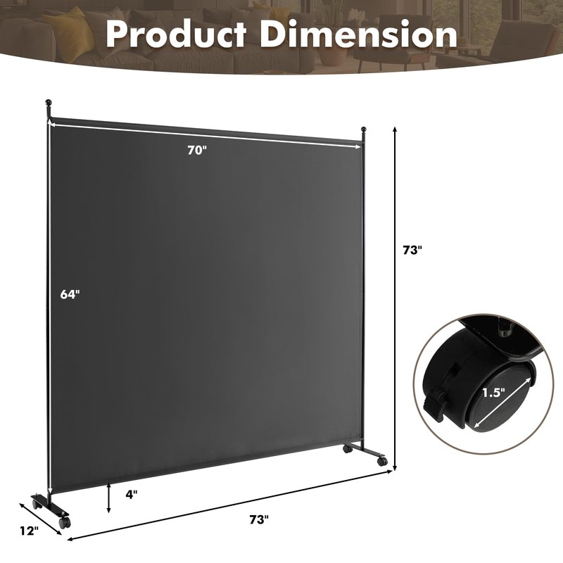 Room Divider Large Single Panel, 73''W x 73''H Privacy Screen with Lockable W... gallery