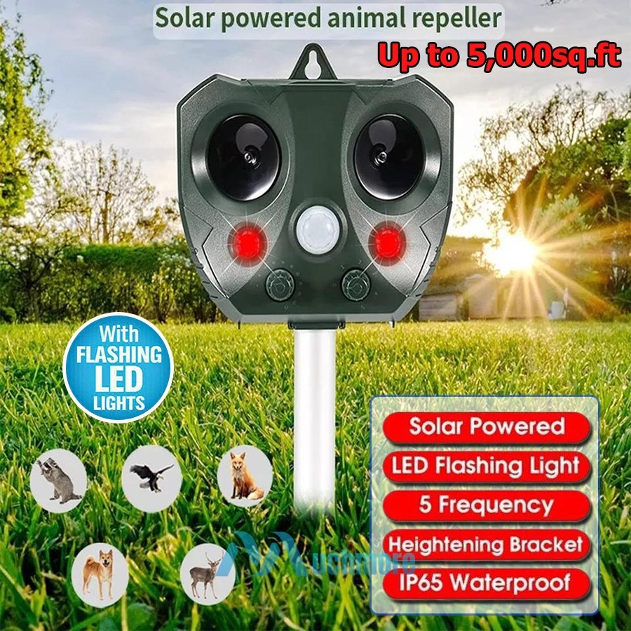 Solar Animal Repeller Strong Ultrasonic LED Flash Bird Cat Dog Skunk Deer Deter gallery