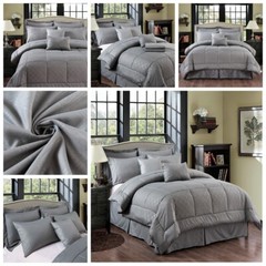 Bed In A Bag Plaid Embossed Comforter Set Sheet Bed Skirt Sham 10Piece Comforter