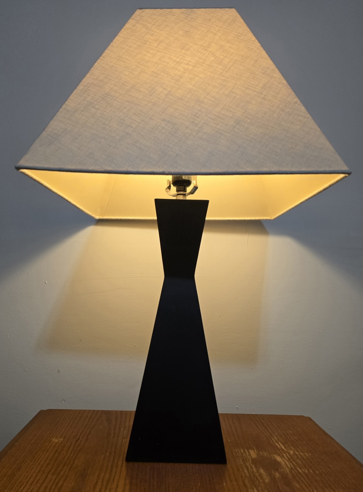 Dark Wood Obelisk Table Lamp 20.5” Modern Geometric Trapezoid Pyramid w/Shade gallery