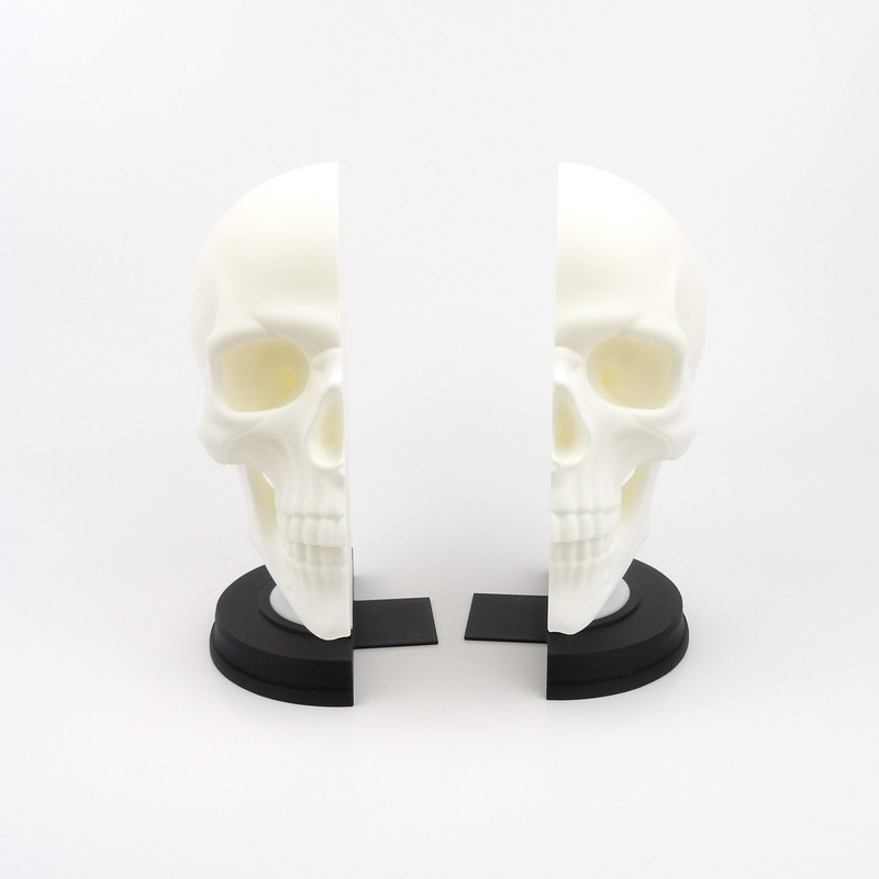 3D Printed Gothic Skull Bookend Anatomical Bone White Matte Black Macabre Decor gallery