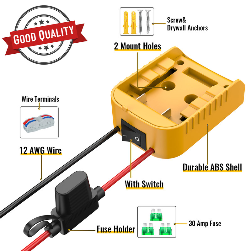 Power Wheel Adapter with Switch Compatible with Dewalt 20V Battery Holder Dock gallery