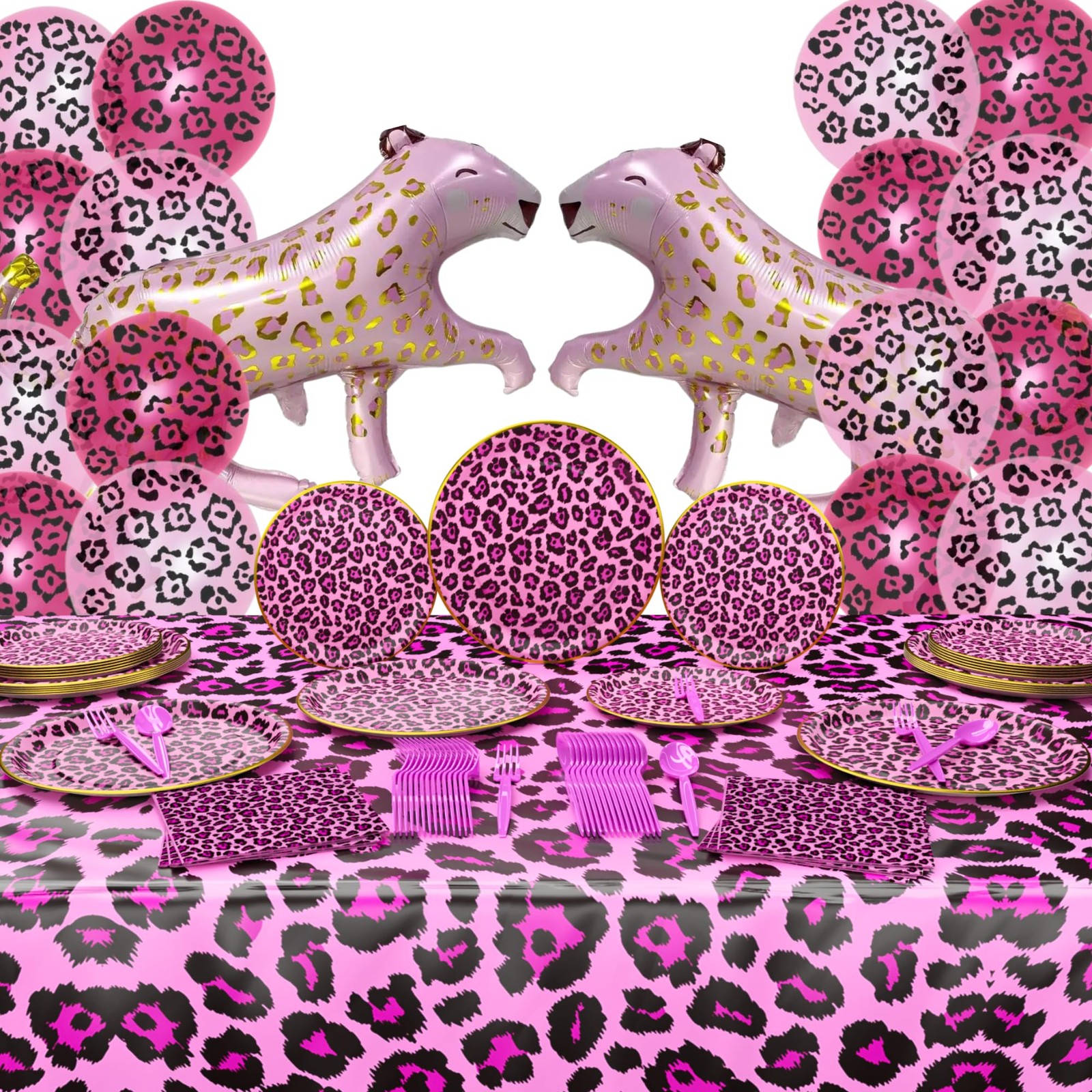 Pink Leopard Deluxe Party Supplies Pack (124 Pieces for 16 Guests) - Cheetah gallery