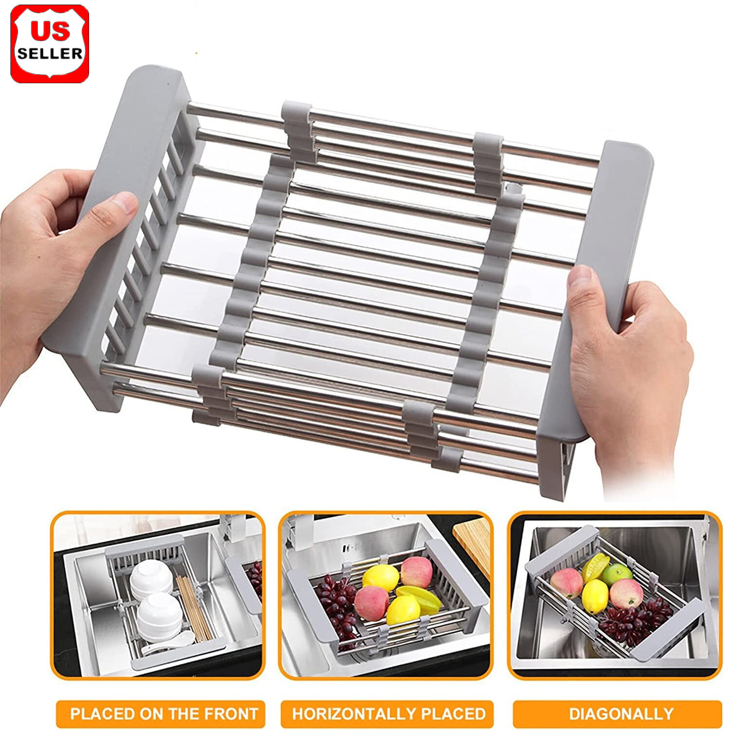 Adjustable Stainless Steel Kitchen Dish Drying Sink Rack Drain Strainer Basket♪ gallery