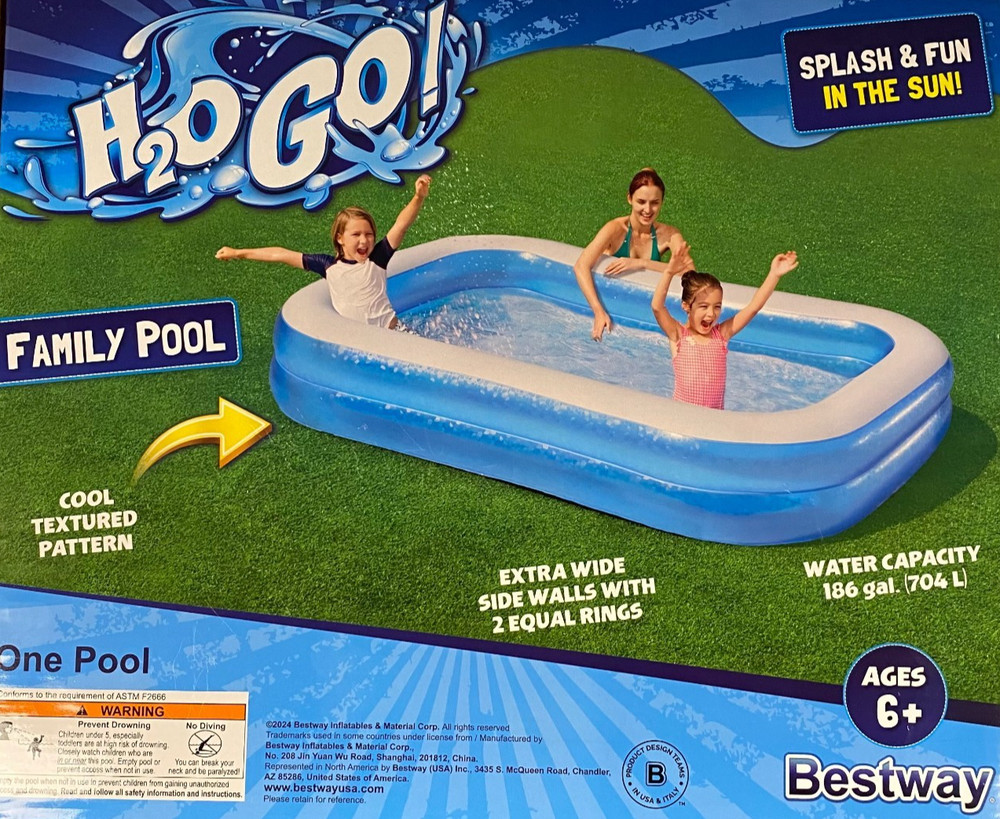 Large Inflatable Rectangular Family Swimming Pool H20 GO! 186 Gallon Capacity